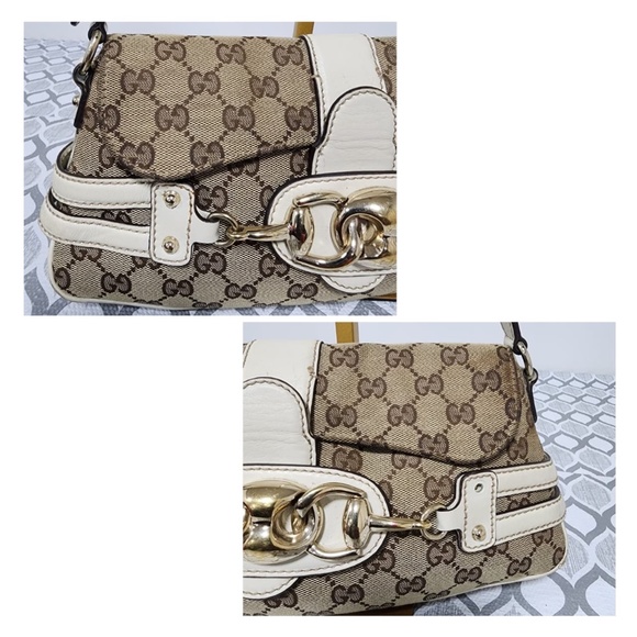 Authentic Gucci Horsebit Chain Flap Shoulder Bag Brown/Beige/Cream - Picture 10 of 15